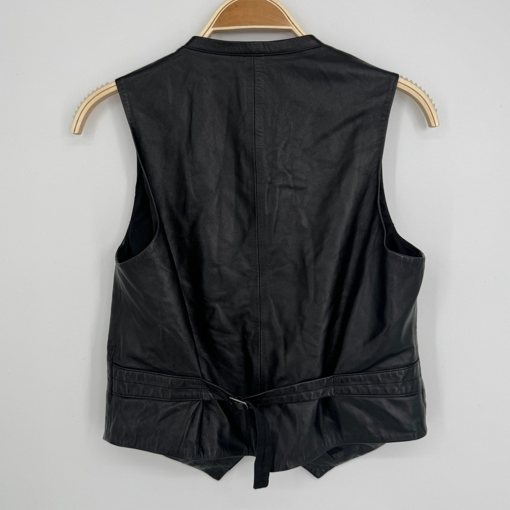 Vintage Ralph Lauren Lamb Leather Vest Size 10 Black Biker Moto Goth Edgy Grunge - Picture 4 of 8